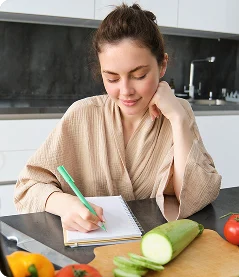 Mulher anotando um plano alimentar